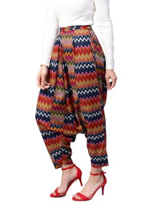 Women Navy Blue & Multi Rayon Zig-Zag Harem Pants 3