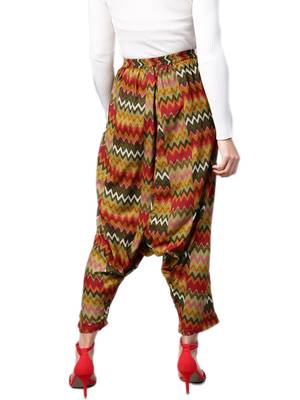 Women Olive Green & Multi Rayon Zig-Zag Harem Pants 2