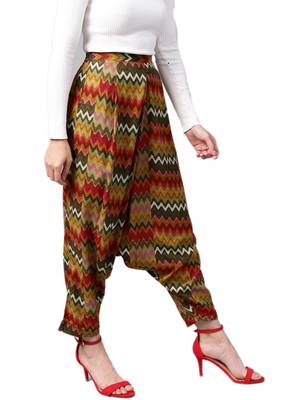 Women Olive Green & Multi Rayon Zig-Zag Harem Pants 4