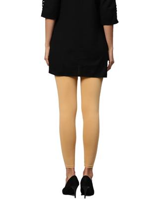 Women Beige Cotton Lycra Solid Legging 2