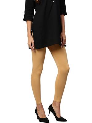 Women Beige Cotton Lycra Solid Legging 3