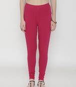 Women Fuschia Cotton Lycra Solid Legging