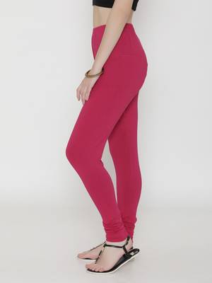 Women Fuschia Cotton Lycra Solid Legging 3