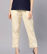 Cream Cotton Solid Trouser
