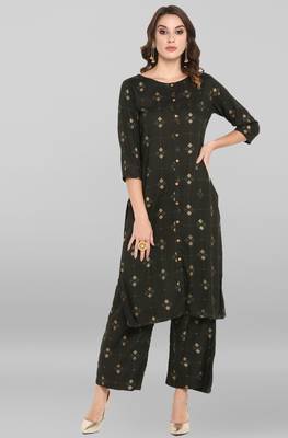 Janasya Dark-green printed rayon ethnic-kurtis 1