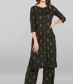 Janasya Dark-green printed rayon ethnic-kurtis