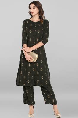 Janasya Dark-green printed rayon ethnic-kurtis 2