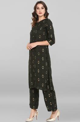 Janasya Dark-green printed rayon ethnic-kurtis 3