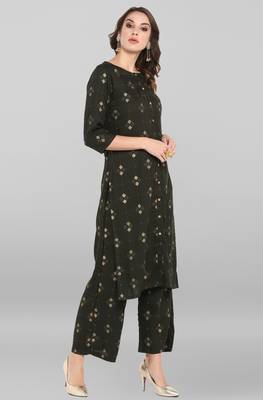 Janasya Dark-green printed rayon ethnic-kurtis 4