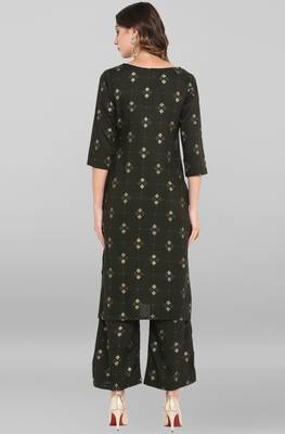 Janasya Dark-green printed rayon ethnic-kurtis 5