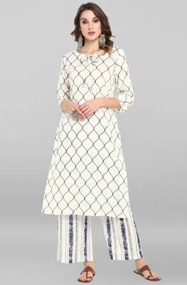 Janasya Off-white printed cotton ethnic-kurtis 1
