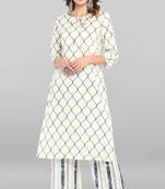 Janasya Off-white printed cotton ethnic-kurtis