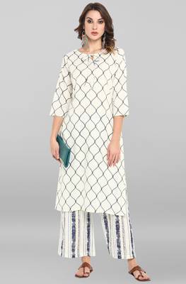 Janasya Off-white printed cotton ethnic-kurtis 2