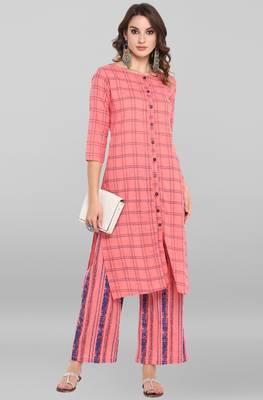 Janasya Pink printed cotton ethnic kurtis 2