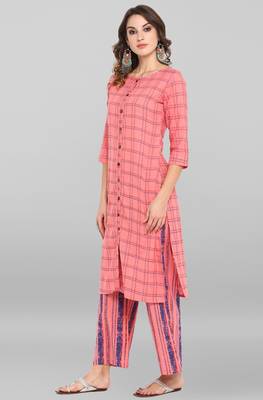 Janasya Pink printed cotton ethnic kurtis 3