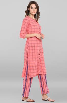 Janasya Pink printed cotton ethnic kurtis 4