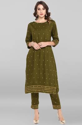 Janasya Green printed rayon ethnic-kurtis 1