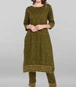 Janasya Green printed rayon ethnic-kurtis