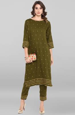 Janasya Green printed rayon ethnic-kurtis 2