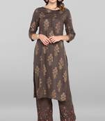 Janasya Grey printed rayon ethnic-kurtis