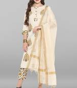 Janasya Cream printed cotton ethnic kurtis