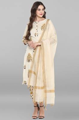 Janasya Cream printed cotton ethnic kurtis 2