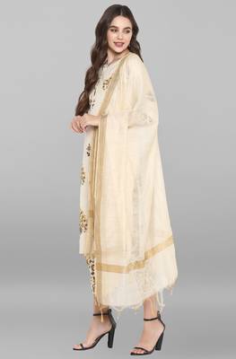 Janasya Cream printed cotton ethnic kurtis 3