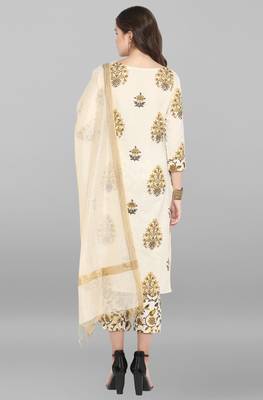 Janasya Cream printed cotton ethnic kurtis 5