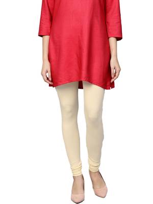 Women Off-White Cotton Lycra Solid Legging 1
