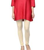 Women Off-White Cotton Lycra Solid Legging