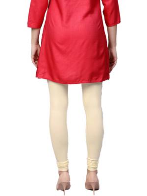 Women Off-White Cotton Lycra Solid Legging 2