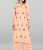 Janasya Peach printed cotton ethnic-kurtis