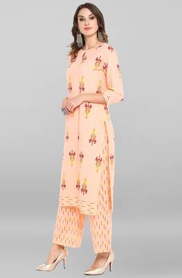 Janasya Peach printed cotton ethnic-kurtis 3