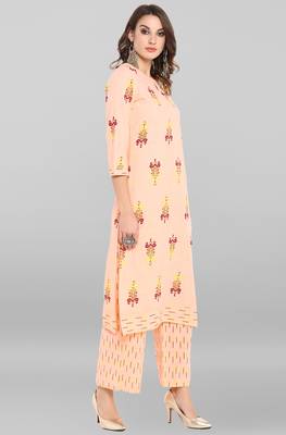 Janasya Peach printed cotton ethnic-kurtis 4