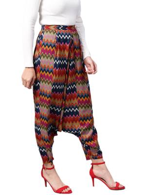 Navy Blue & Multi Rayon Zig-Zag Harem Pants 4