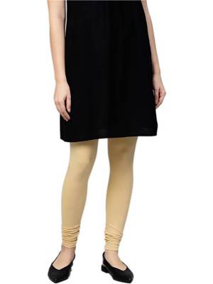 Women Beige Cotton Lycra Solid Legging 1