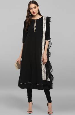 Janasya Black plain crepe ethnic-kurtis 1