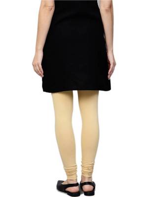 Women Beige Cotton Lycra Solid Legging 2