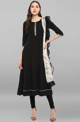 Janasya Black plain crepe ethnic-kurtis 2