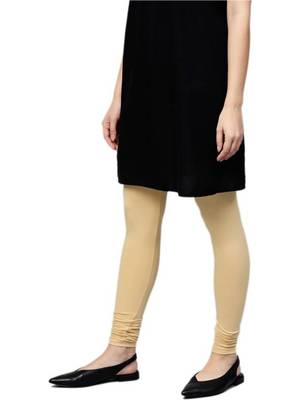 Women Beige Cotton Lycra Solid Legging 3