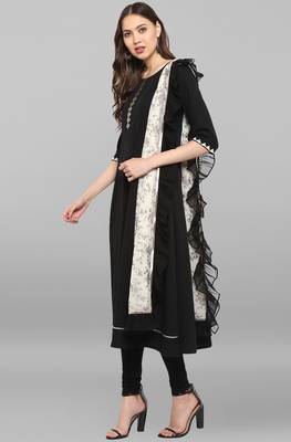 Janasya Black plain crepe ethnic-kurtis 3