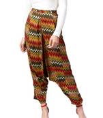 Olive Green & Multi Rayon Zig-Zag Harem Pants