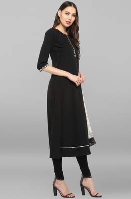 Janasya Black plain crepe ethnic-kurtis 4