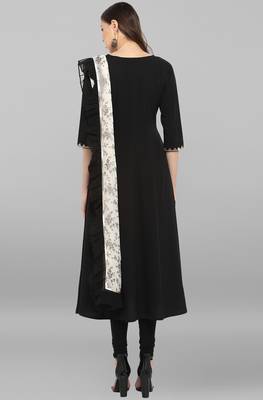 Janasya Black plain crepe ethnic-kurtis 5