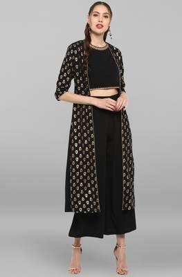 Black printed crepe ethnic kurtis 1