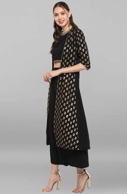 Black printed crepe ethnic kurtis 3
