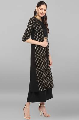 Black printed crepe ethnic kurtis 4