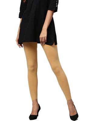 Beige Cotton Lycra Solid Legging 1