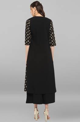Black printed crepe ethnic kurtis 5