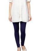 Women Navy Blue Cotton Lycra Solid Legging